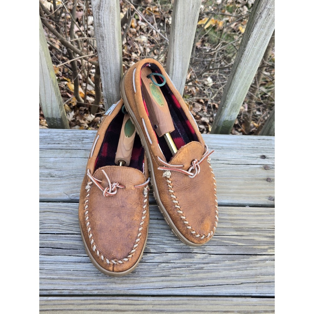 LL Bean Handsewn Flannel Lined Mocs Leather Boat Shoes Loafers Men's Size 11